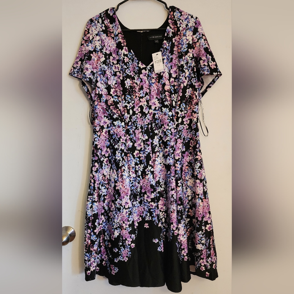 Lane Bryant Black Dress with Purple and Pink Floral Design 18/20